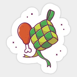 Ketupat With Fried Chicken Cartoon Sticker